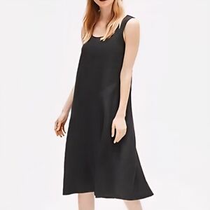 Eileen Fisher Black Linen Dress Large L Sleeveless Scoop Neck Pockets